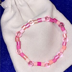 Pink Beaded Bracelet with Sparkling Transparent Accents